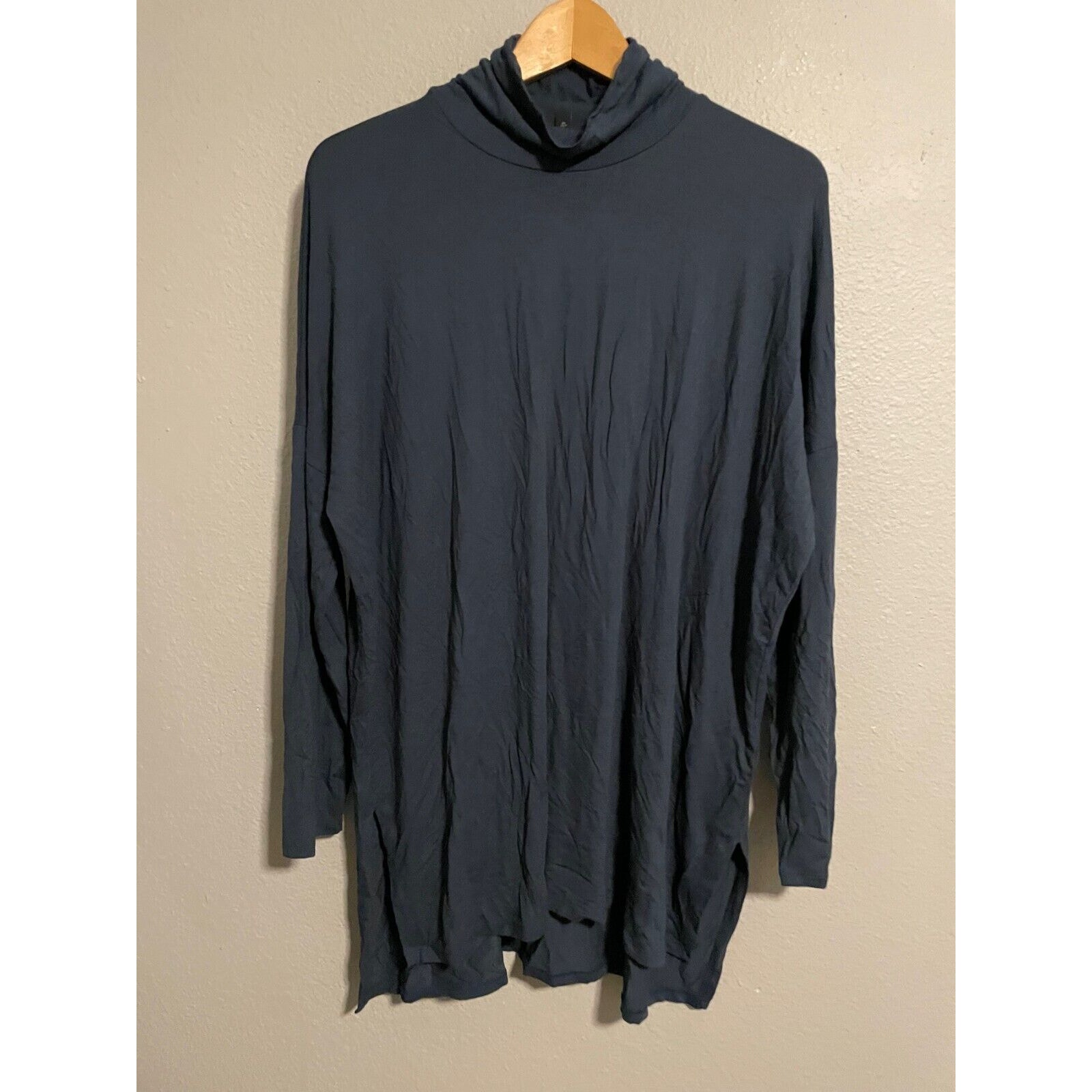 Eileen Fisher Womens Tunic Large Navy Viscose Stretch Turtleneck Long Sleeve