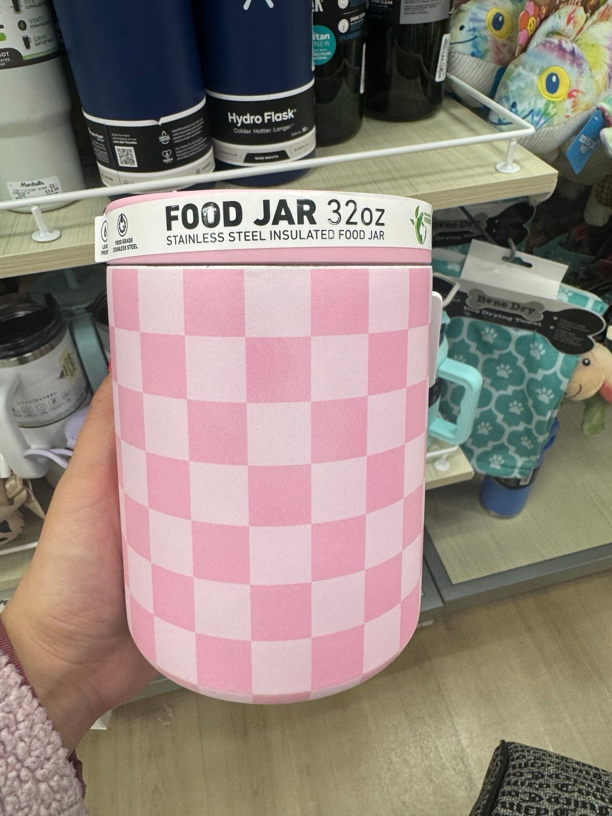 Pink checkered food storage