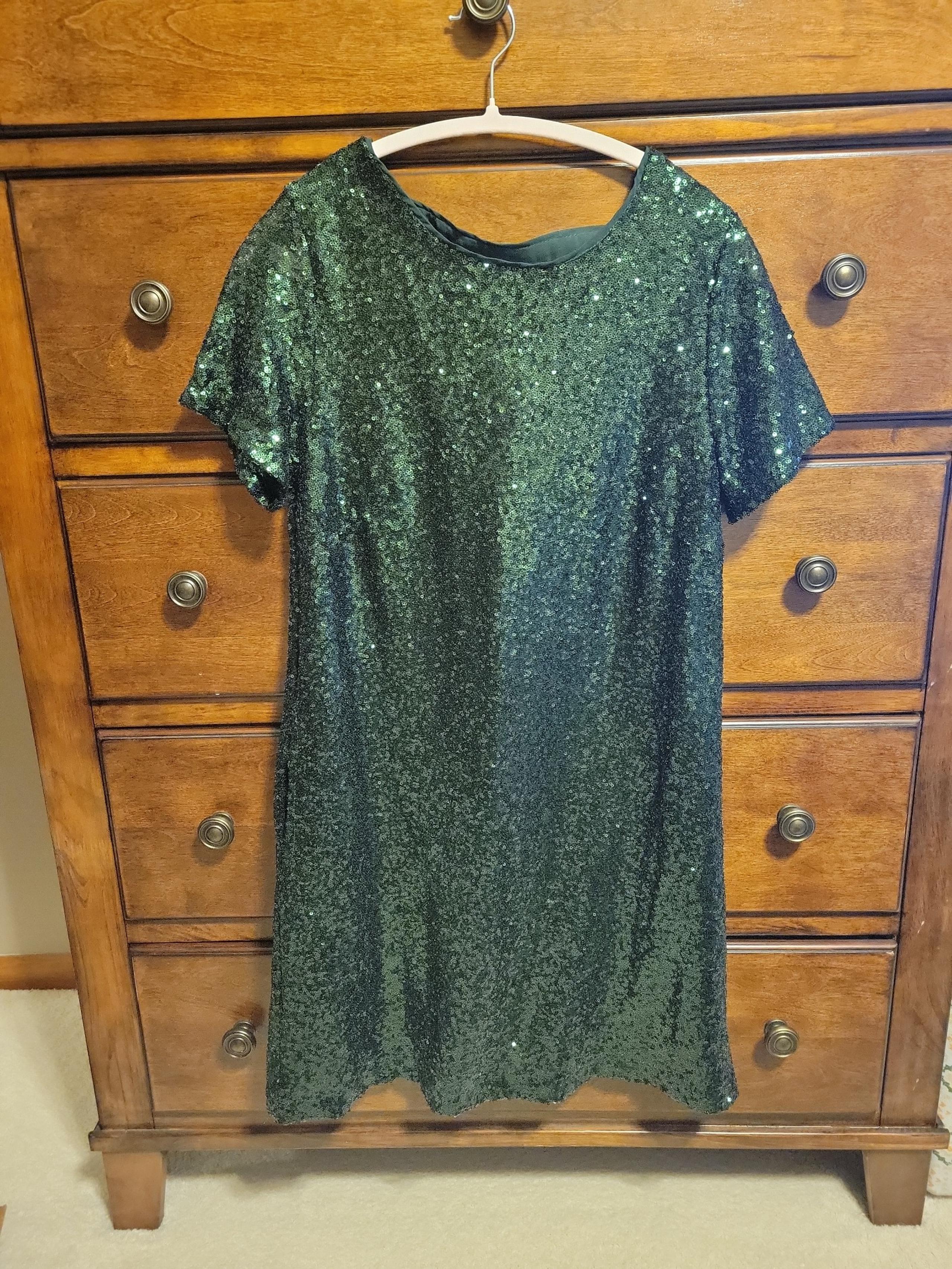 In Loom green sequin shift dress