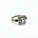 New White Sapphire 925 Sterling Silver Singular Black Stones on Each Side Ring