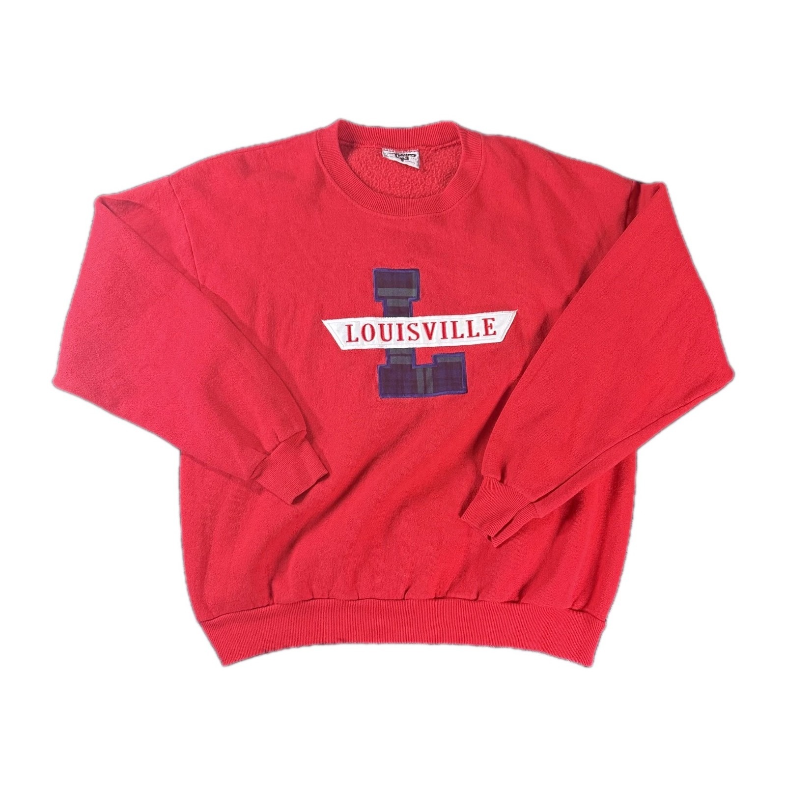 Vintage Louisville Red Sweatshirt Lee USA Made Tartan Patch 90s Size L