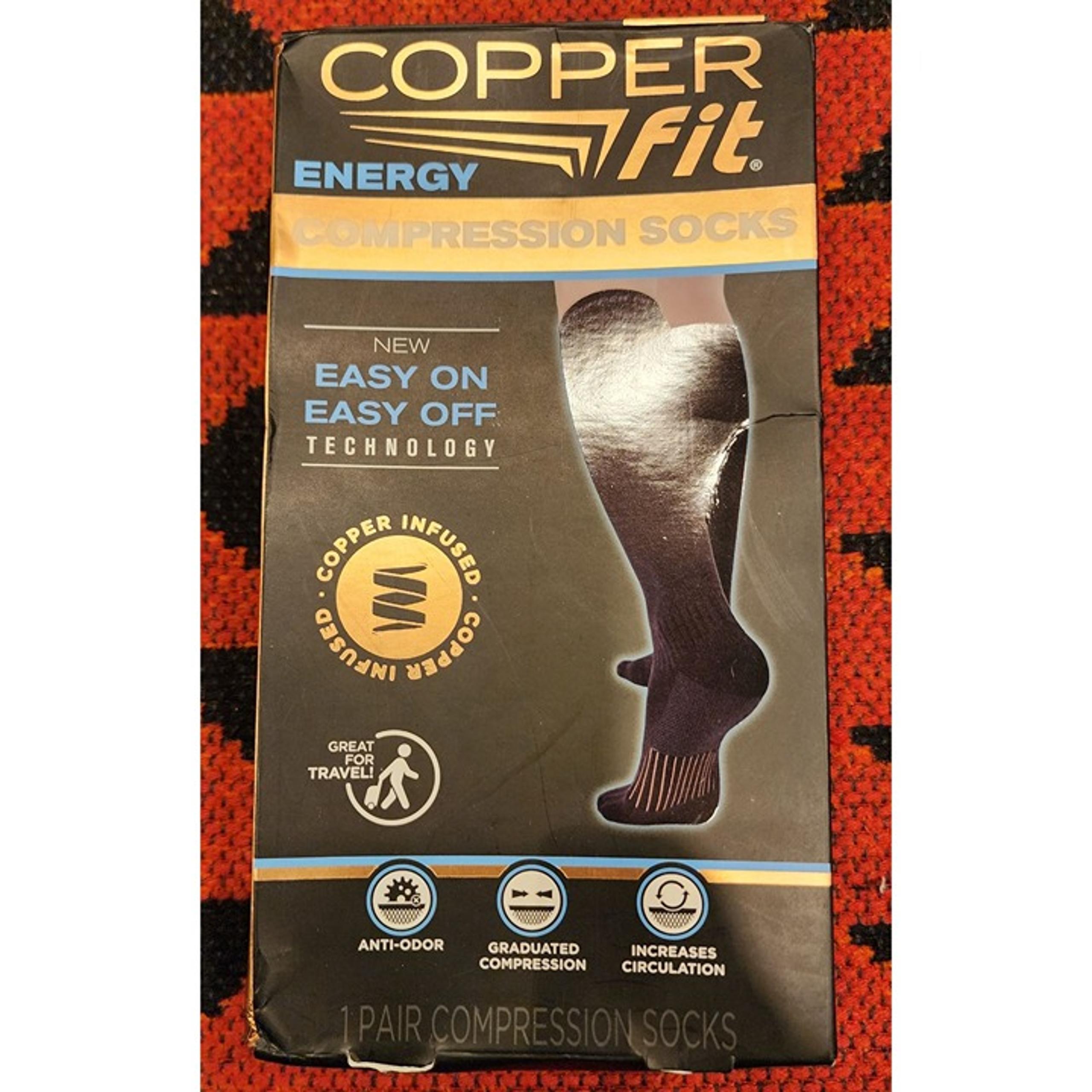 Copper Fit Energy Compression Socks L/XL Mens 9-12 Womens 10-13 Anti-Odor