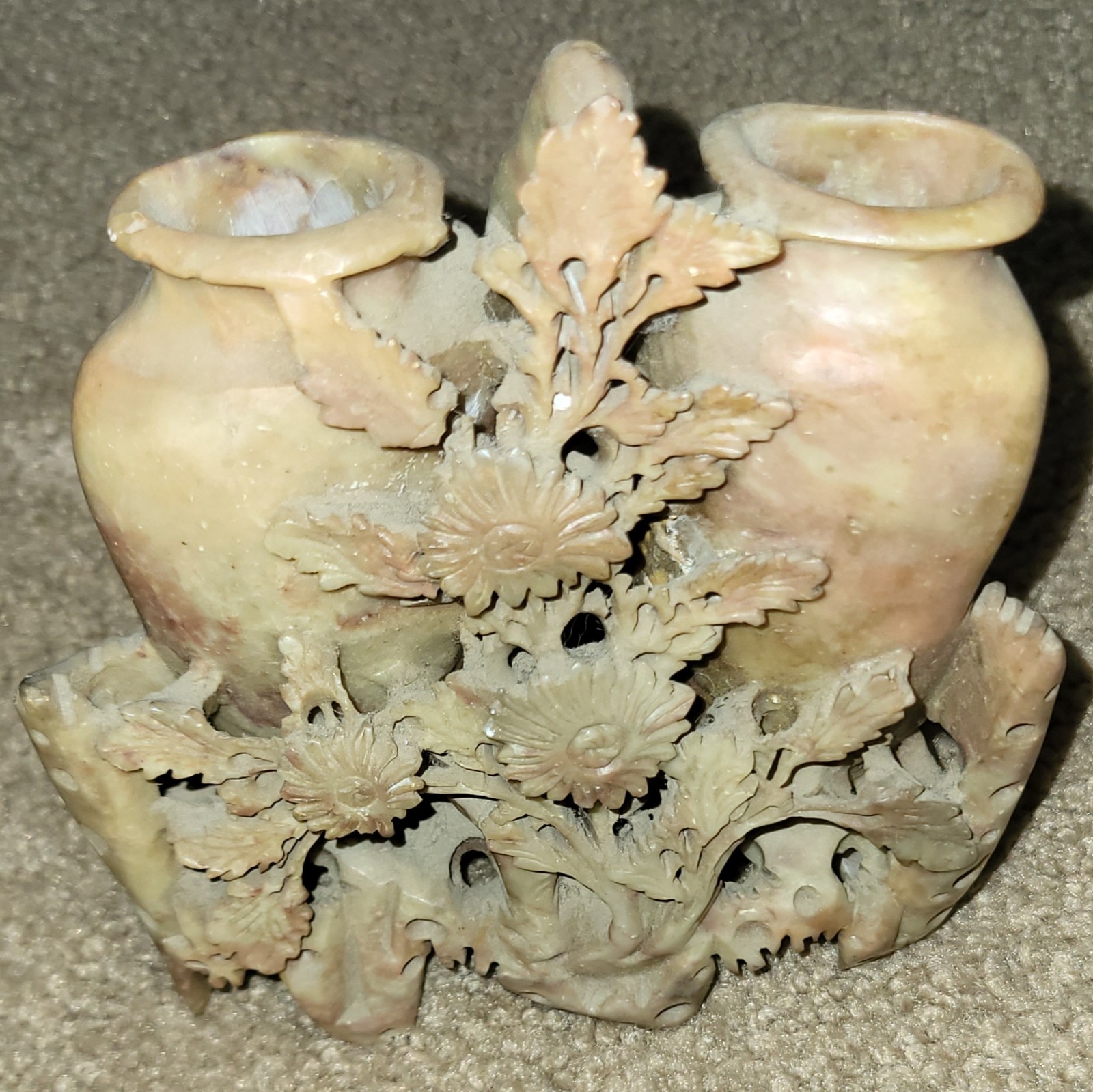 Vintage soapstone rock double vase