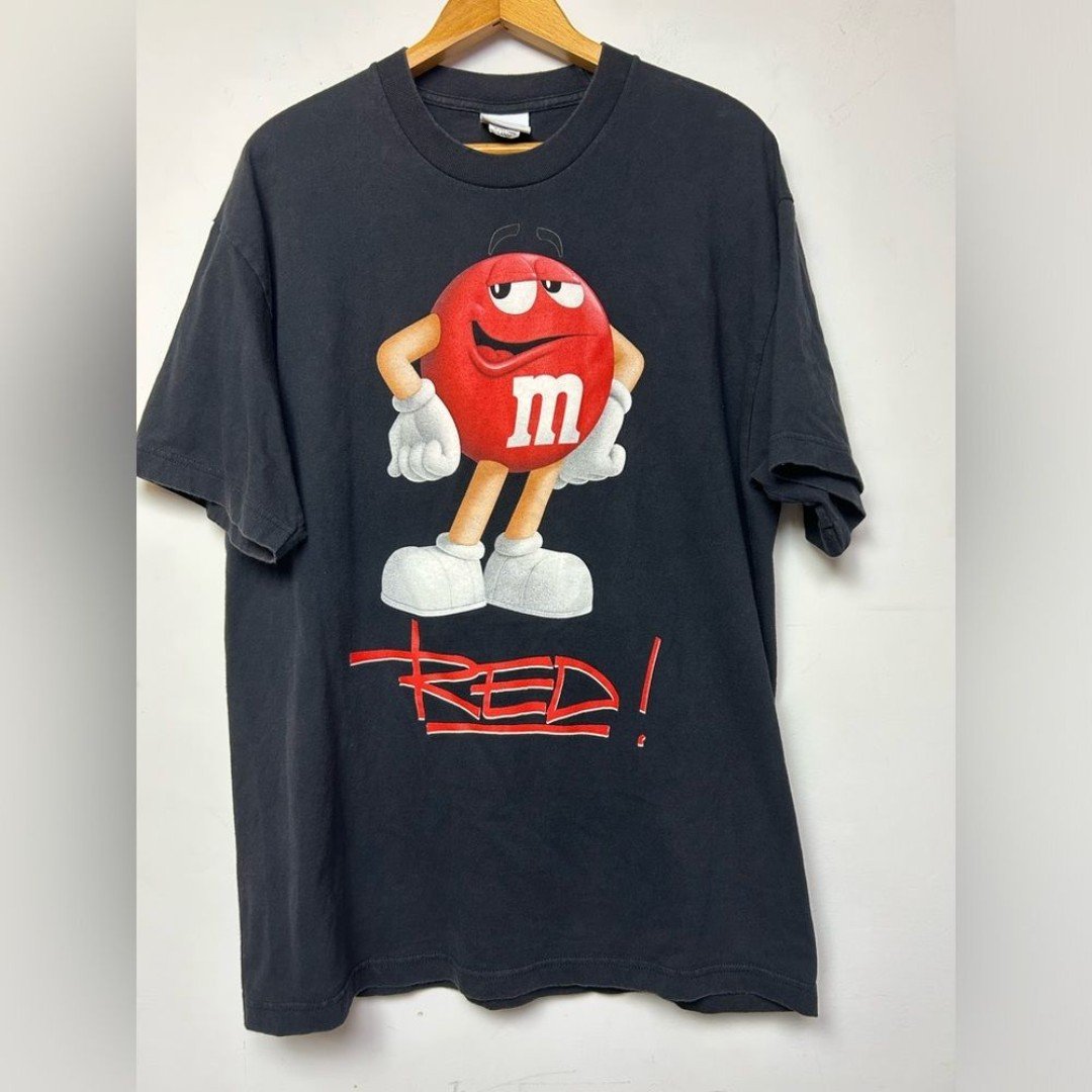 M&Ms Black Vintage 2011 Y2K 90s Print T-Shirt short sleeve Red Logo Men’s Sz L