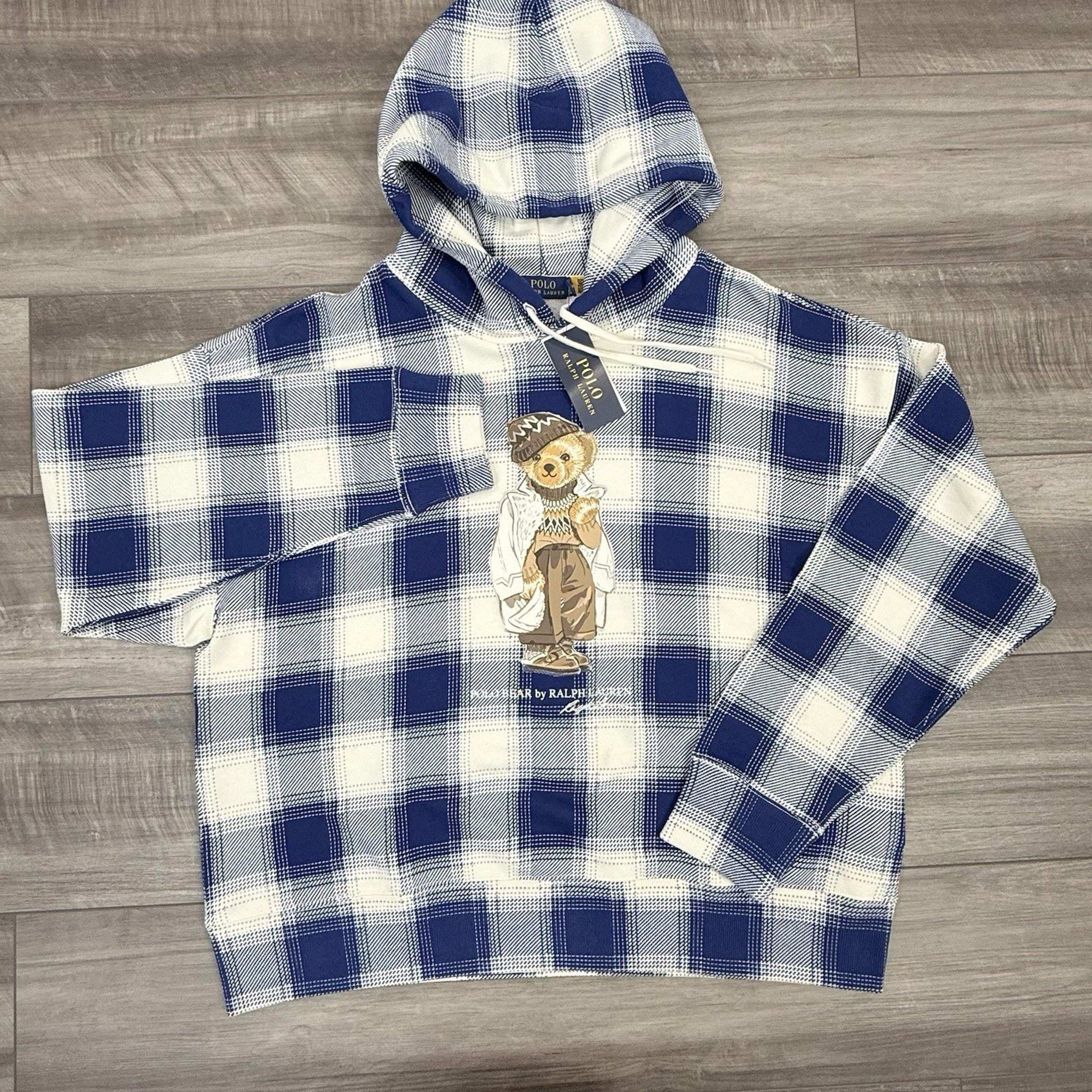 Polo Ralph Lauren Women's Polo Bear Fleece Hoodie Blue Plaid Size XXL NWT $228