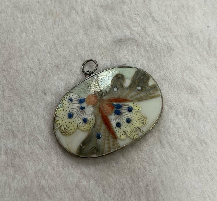 Vintage 925 Silver Butterfly Painted Pendant
