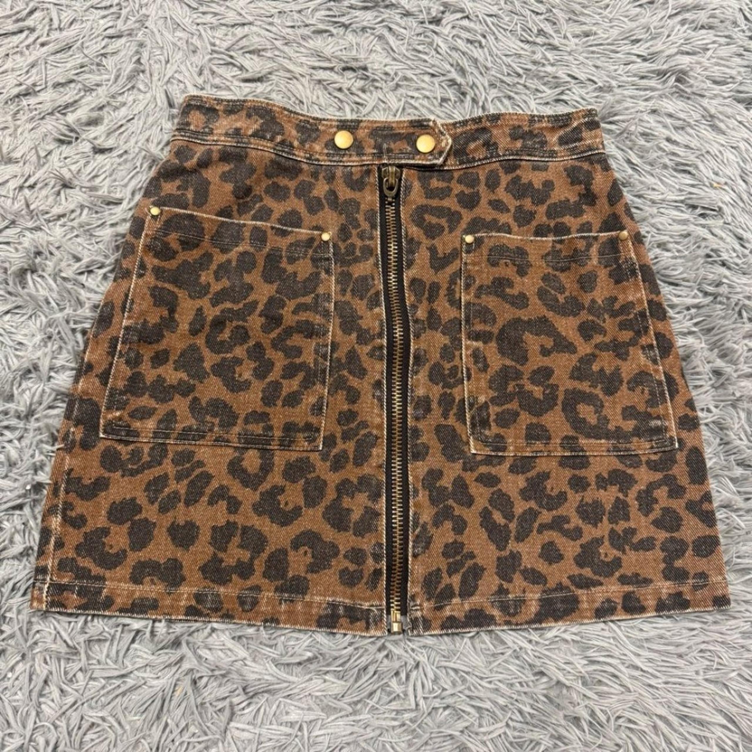 She + Sky Cheetah Print Mini Denim Skirt Size Small