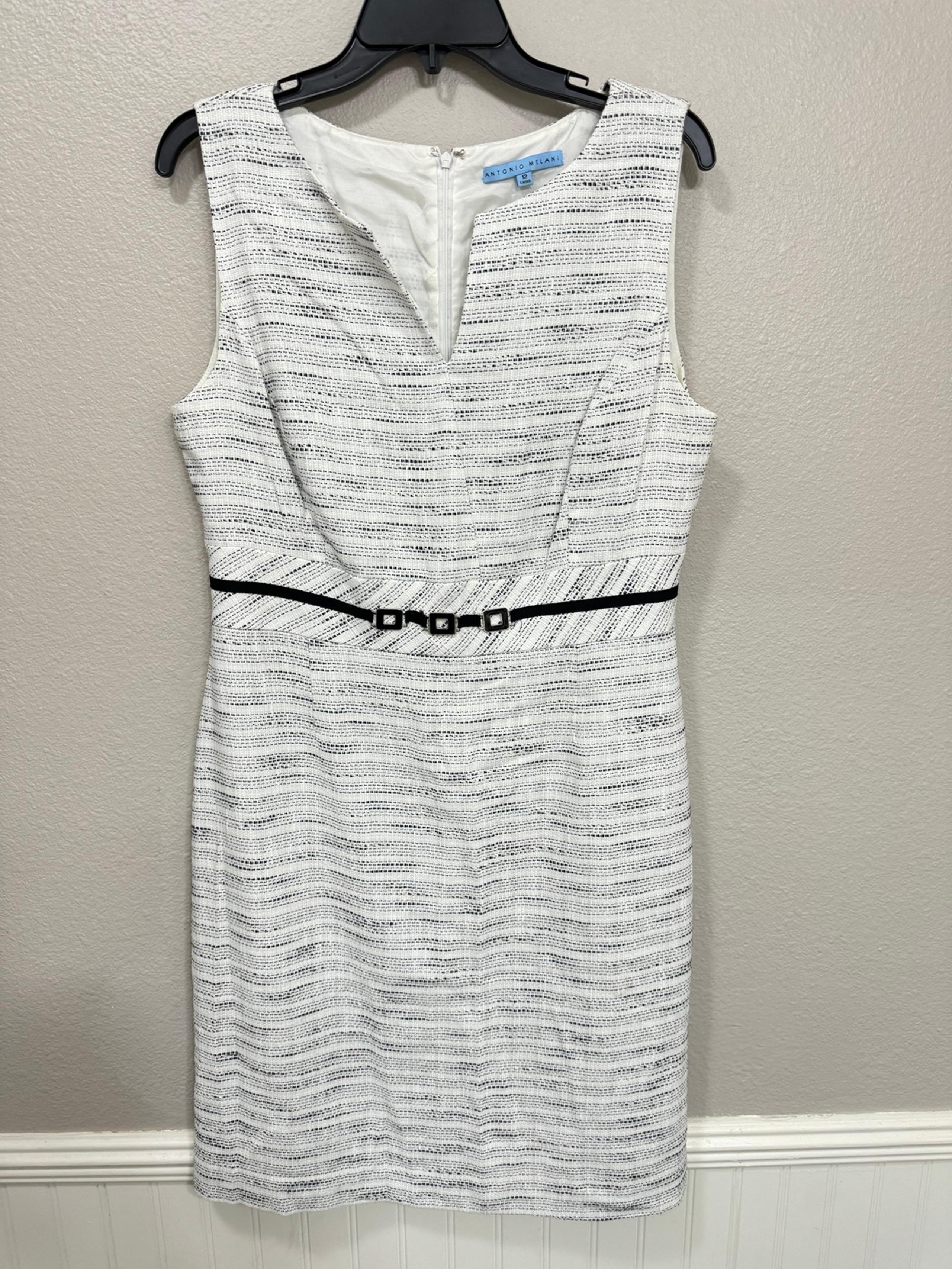 Antonio Melani Sleeveless Sheath Belted White Tweed Dress- Size 12