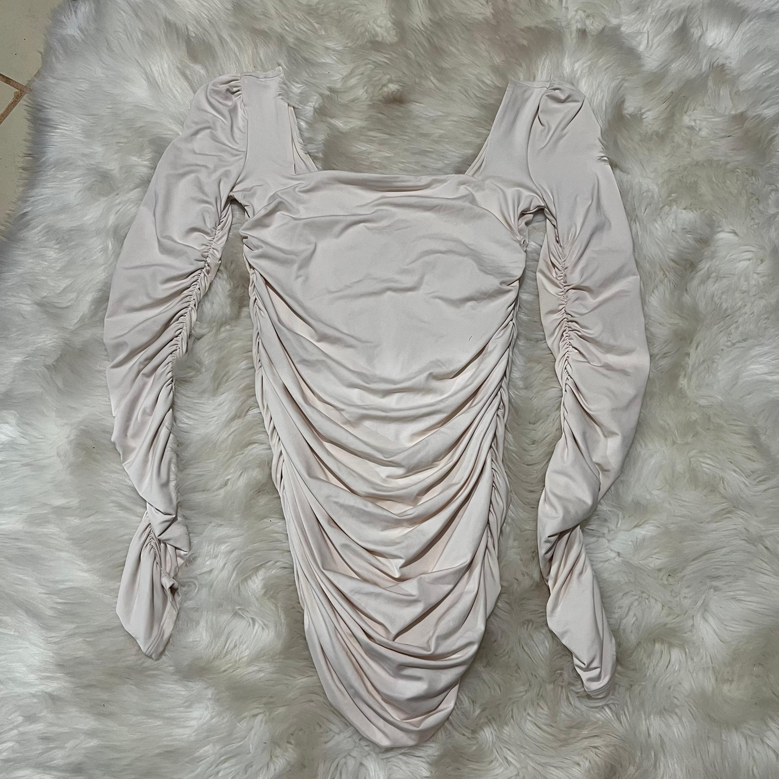 New oh Polly off white ruched bodycon dress US 10