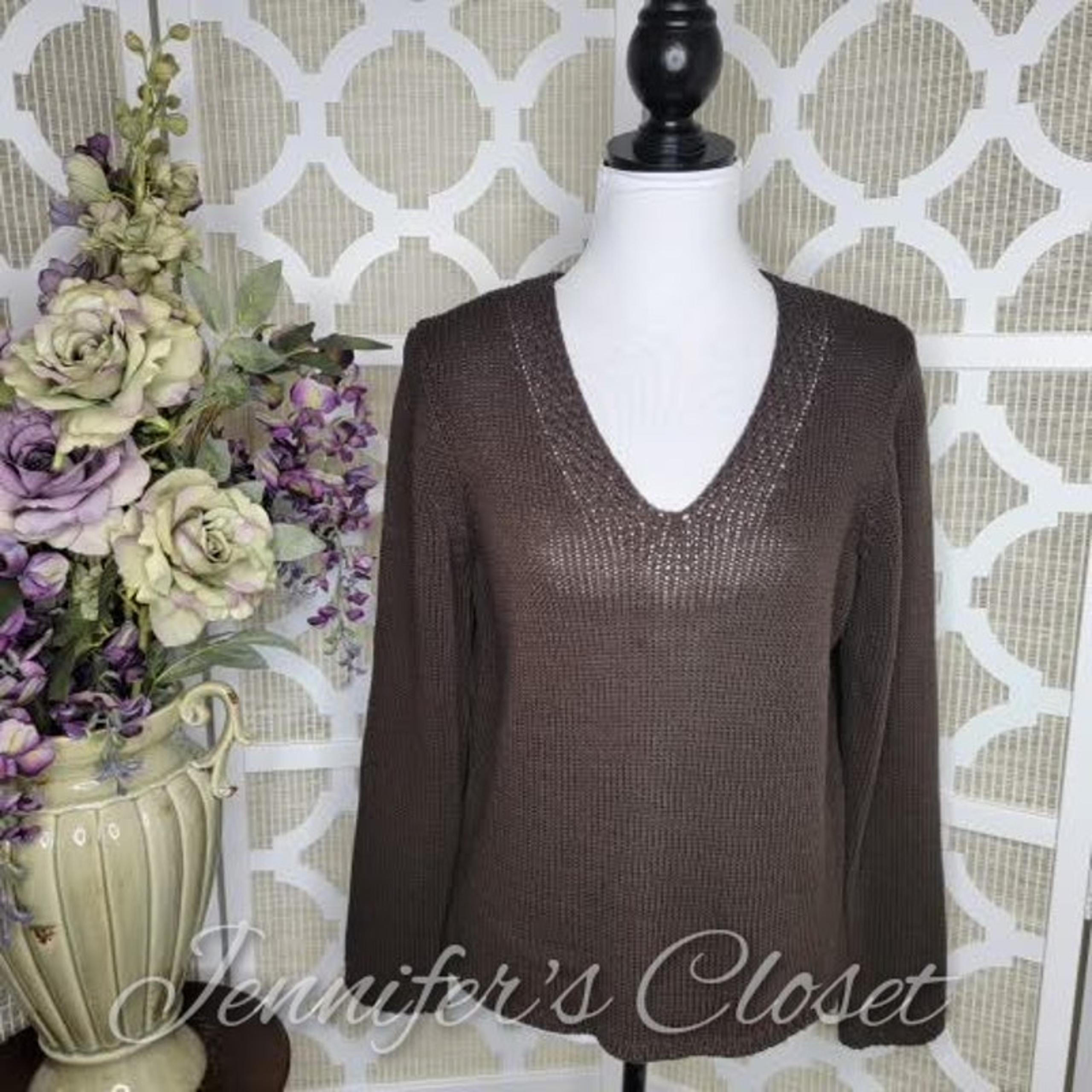 Talbots Petites Women's Brown Italian Knit V Neck Sweater Size Large