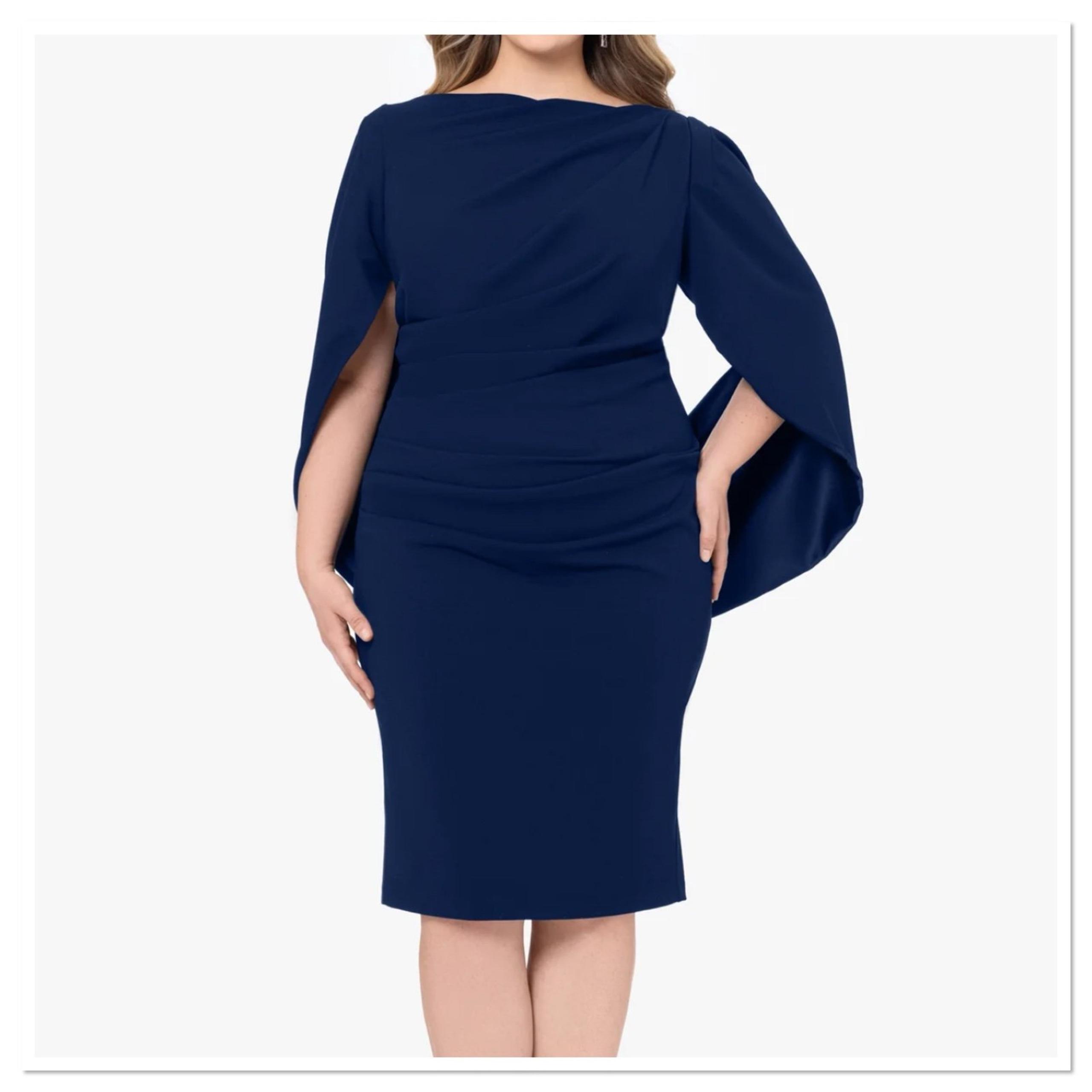 NWT Betsy & Adam Plus Size 14 Ruched Cape Dress