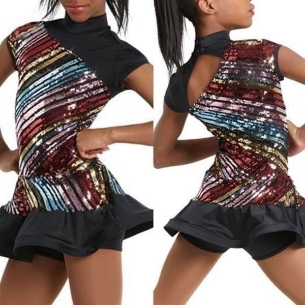 Weissman Dance costume dress black colorful sequin Paparazzi 11615 Child LC