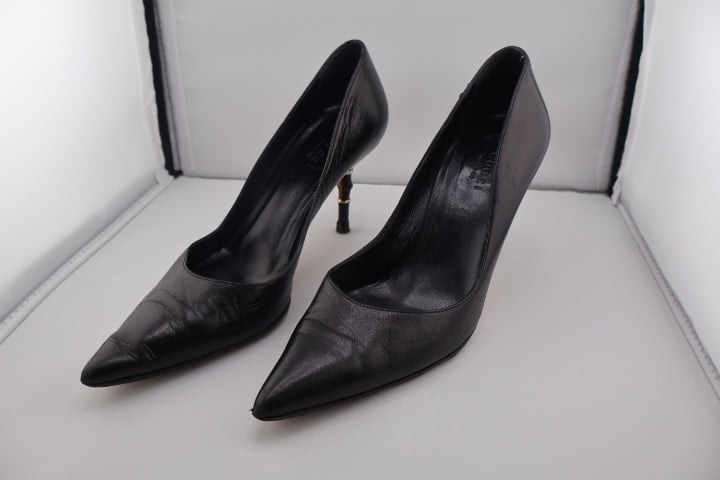 Gucci Black Bamboo Accent Leather Pumps