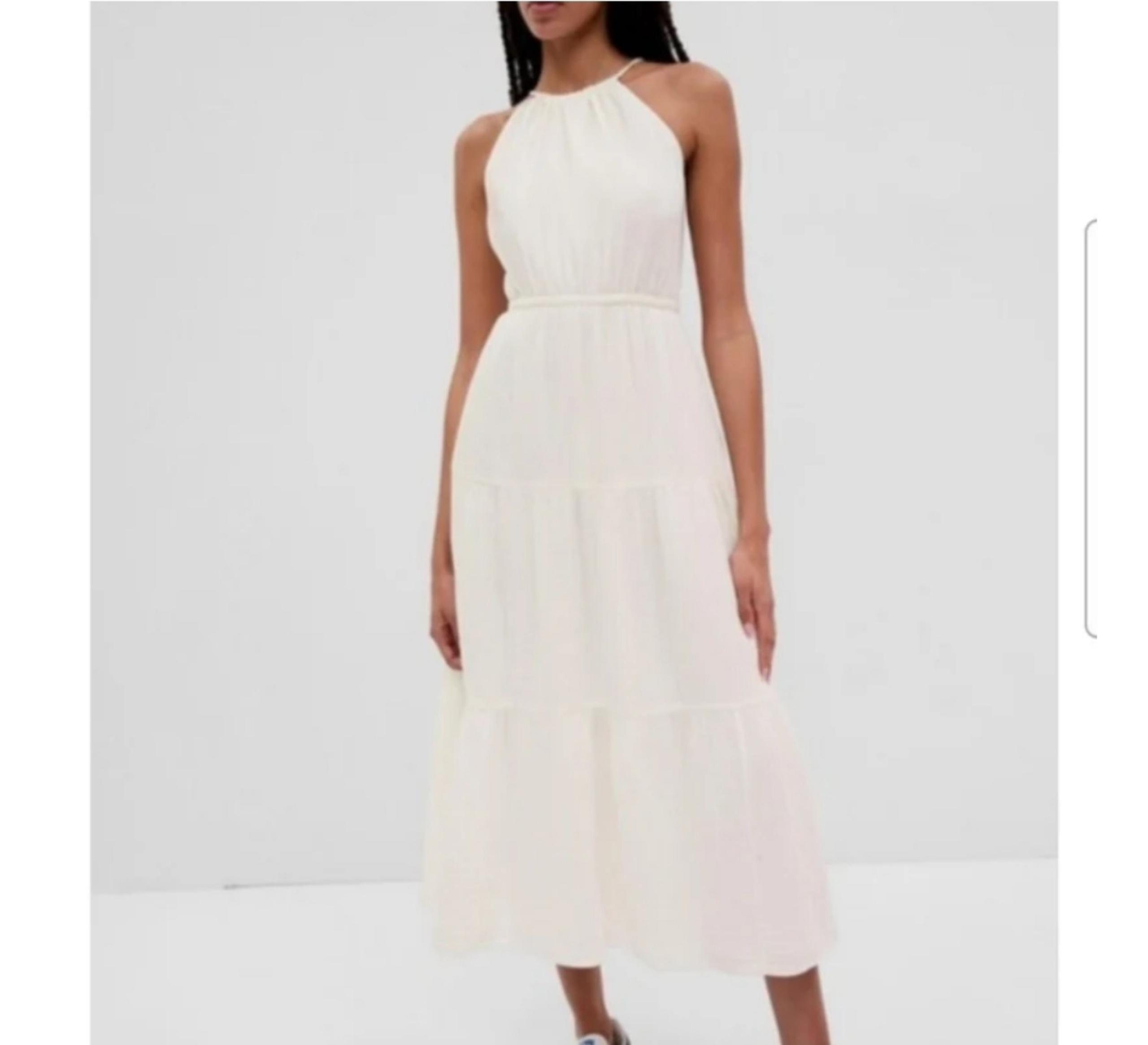 Gap White Cotton Tie Back Halter Sleeveless Tiered Maxi Dress Size XL Tall