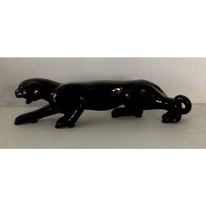 Vtg Mid Century Modern Ceramic Glossy Black Stalking Panther Art Deco MCM 18