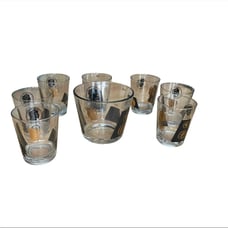 Vintage Mid Century Black and Gold Coin Bar Set