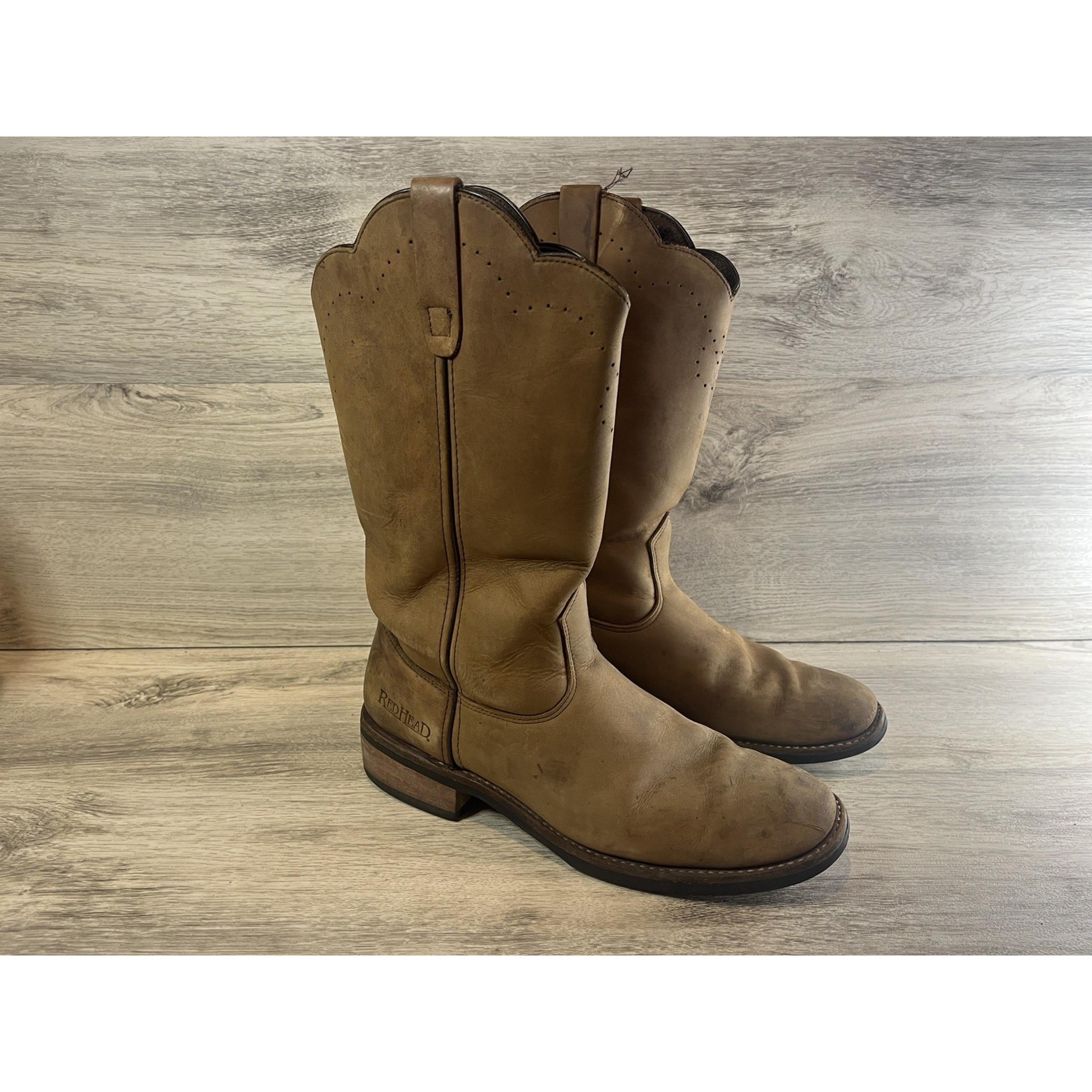 Redhead Brown Leather Cowboy Boots Oil Resistant 52355333 Men's 10 M Shoes