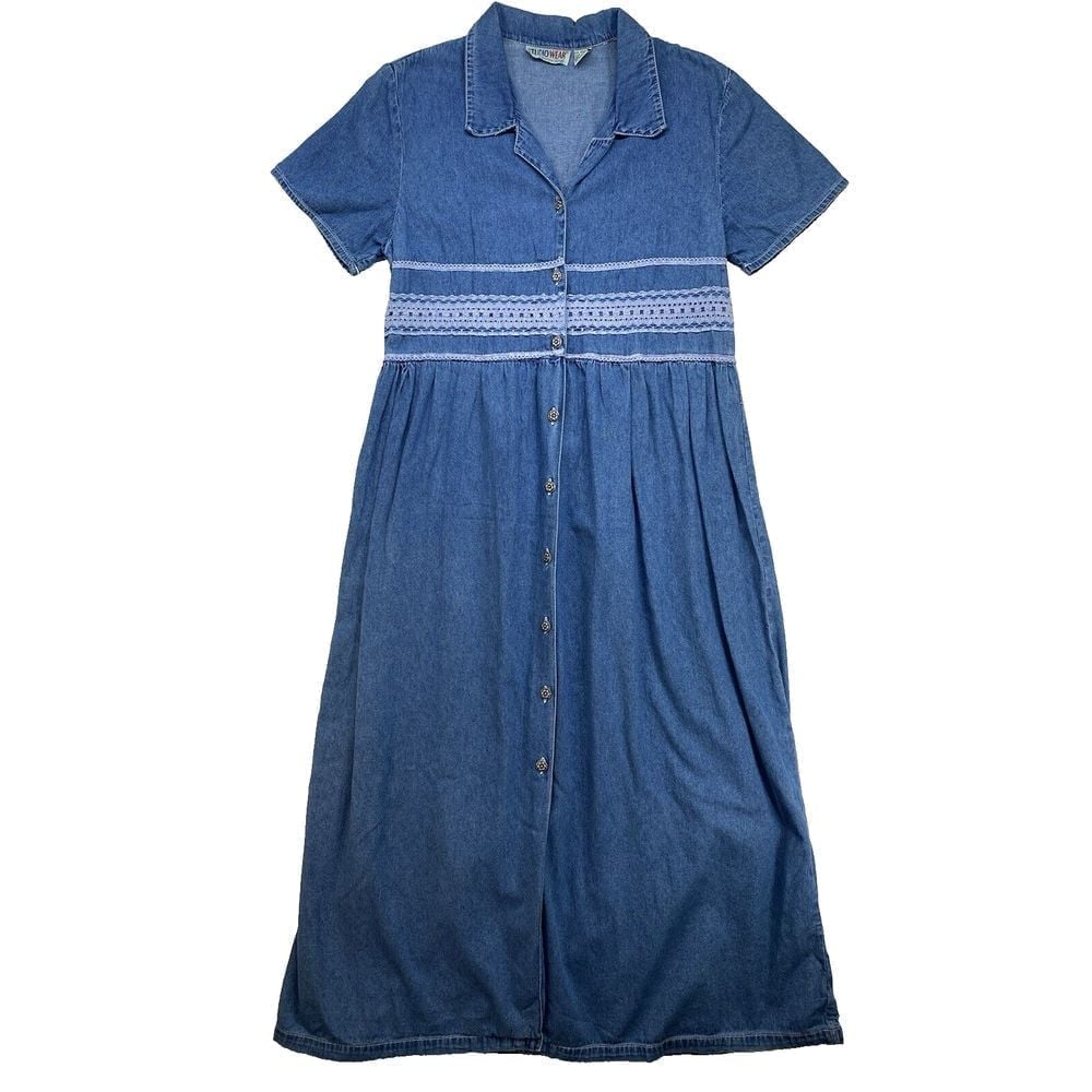 Vintage Studio Wear Button-Up Medium Wash Denim Maxi Dress Size Medium