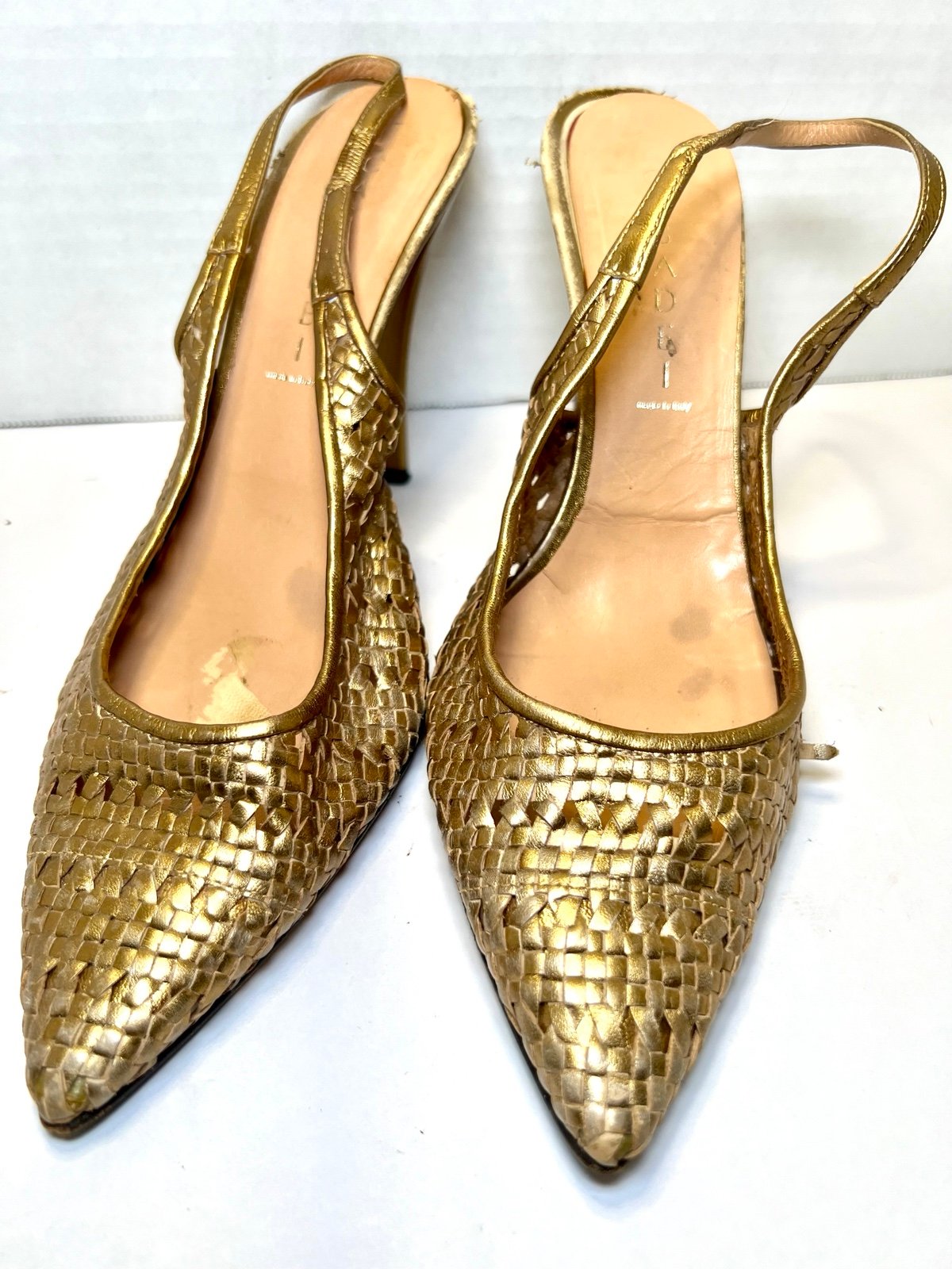 Fabulous Vintage Casadei Brown & Metallic Gold Stiletto Pumps size 8.5