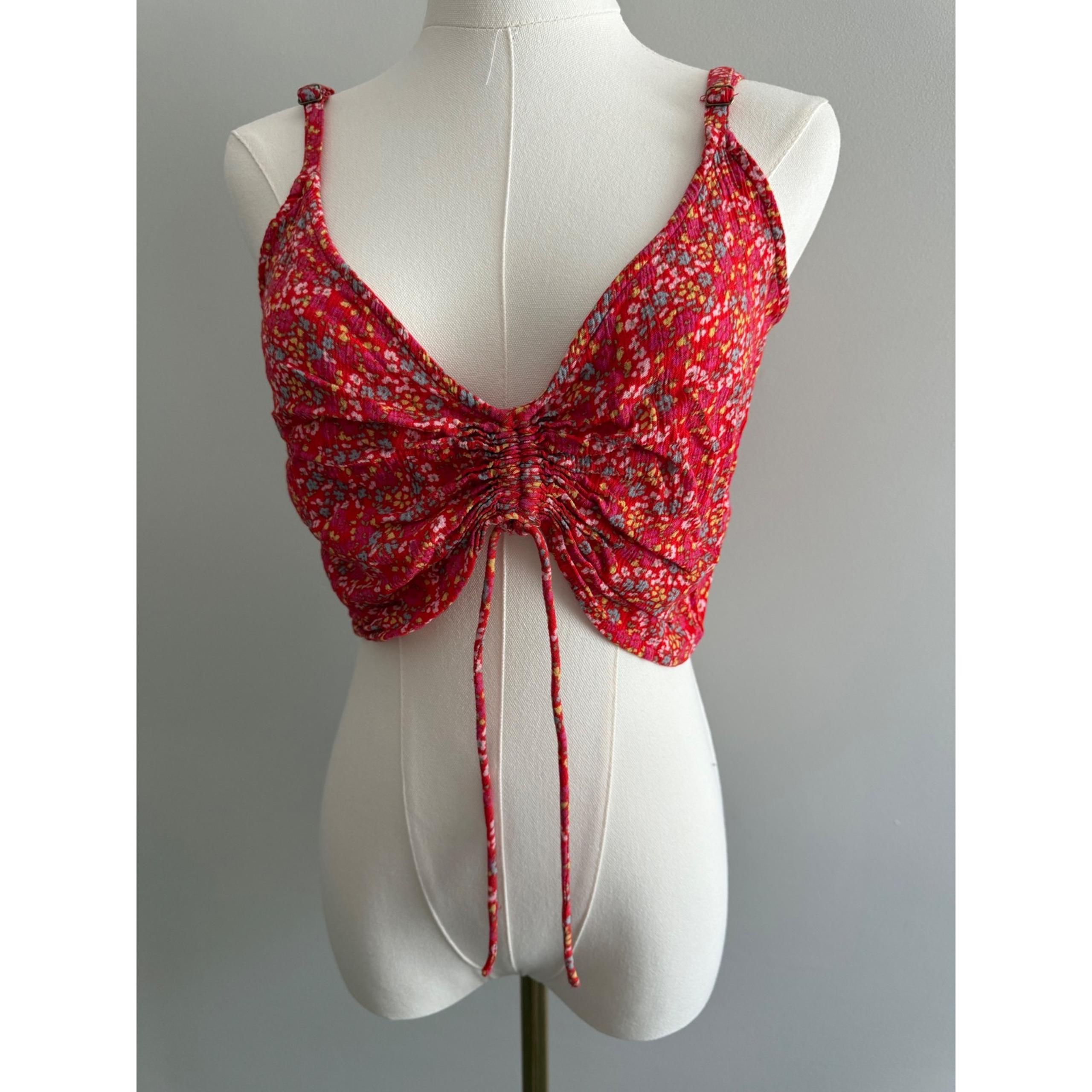 Floral Crop Top Ruched Drawstring Cami Tank Top Red Large - O'Neill