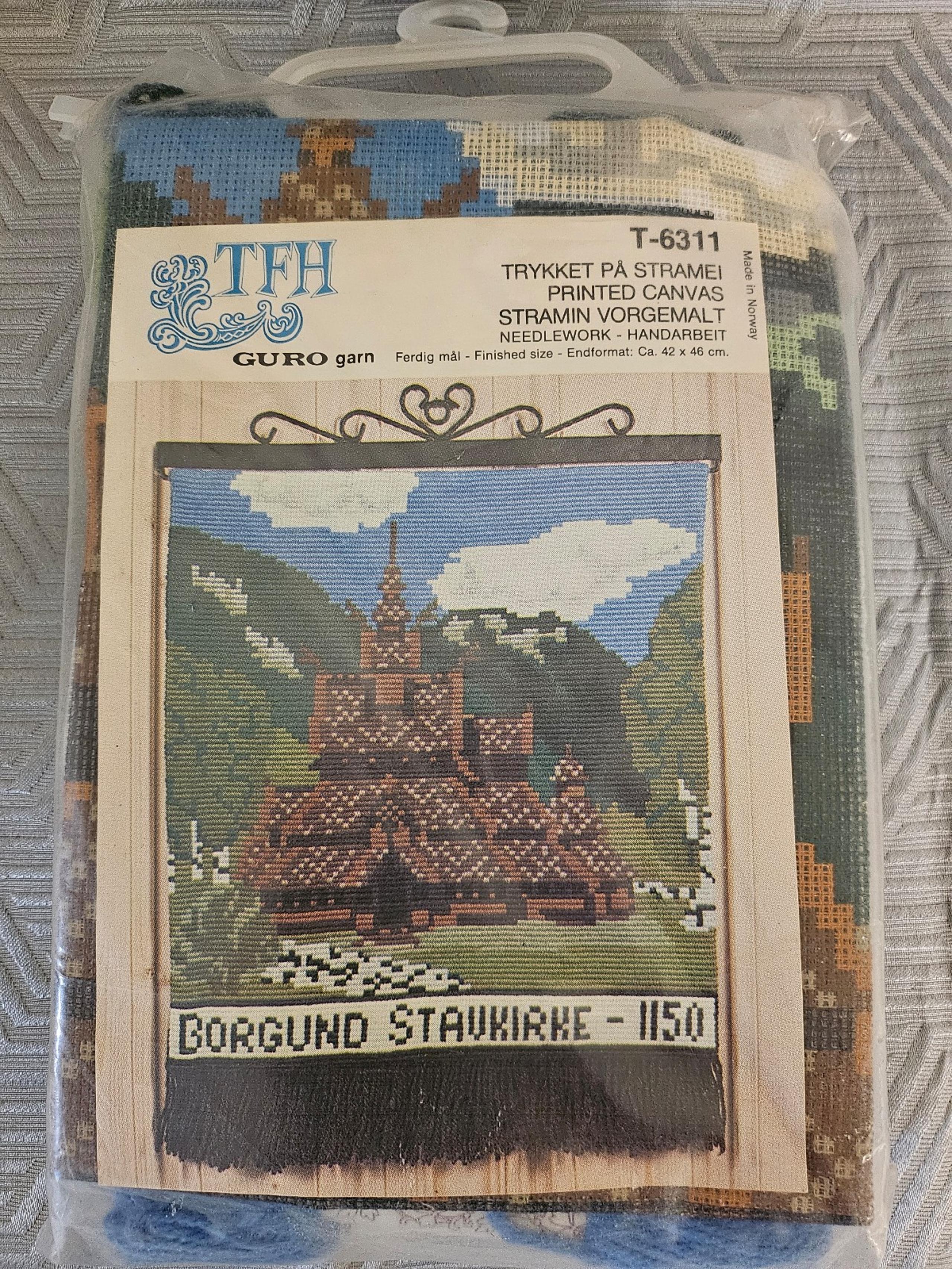 Vintage Needlework Kit Printed Canvas GURO garn Made in Norway New