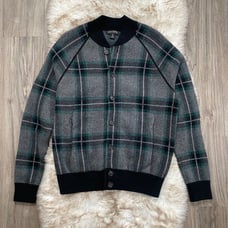 Banana Republic Italian Yarn Knit Plaid Sweater Bomber Jacket