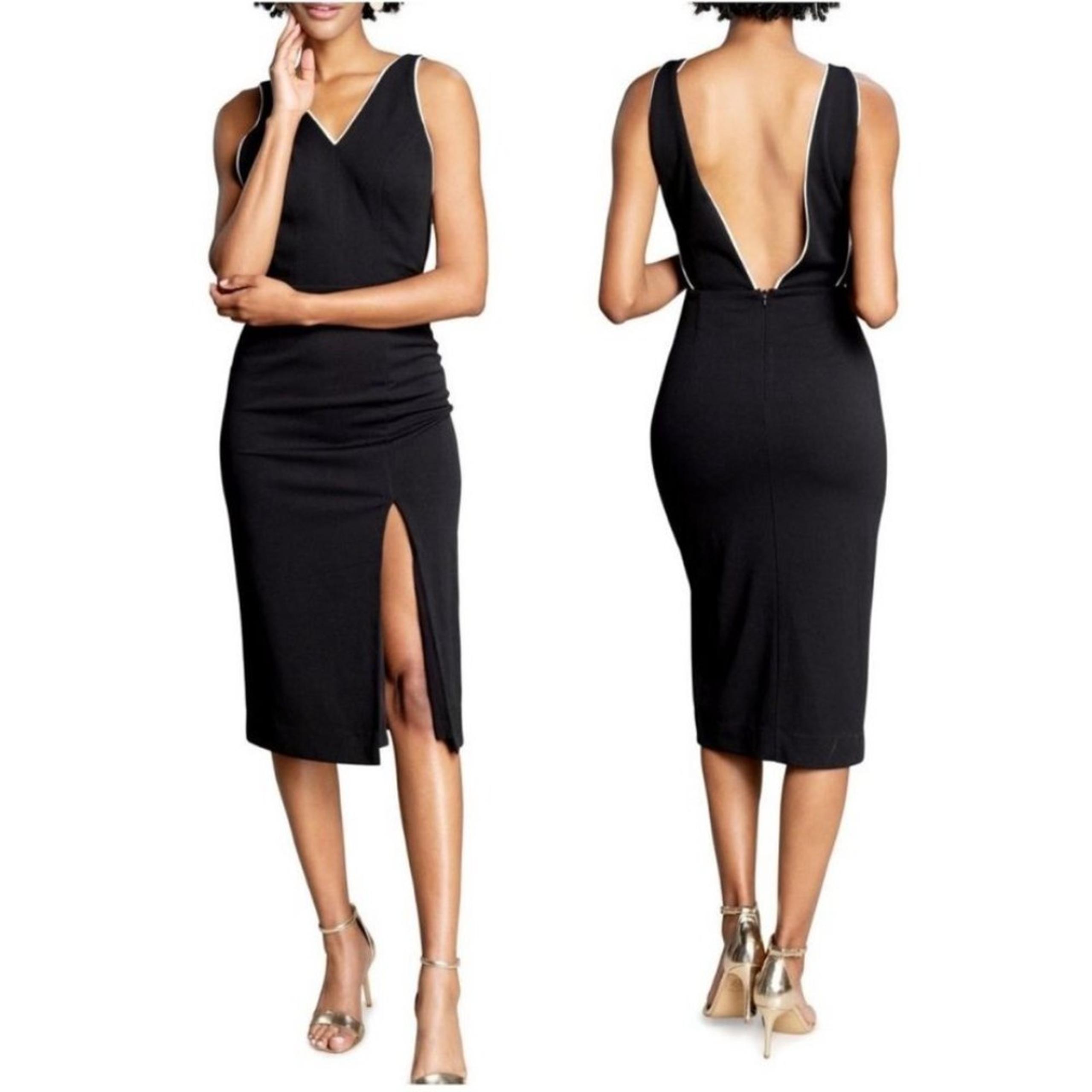 Dress The Population Gianna Low Back Sheath Dress Women’s Medium Black Midi