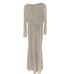 MAC DUGGAL Dress Size 8 Evening Gown Sequin Silver Cream V Neck Long Sleeve NEW