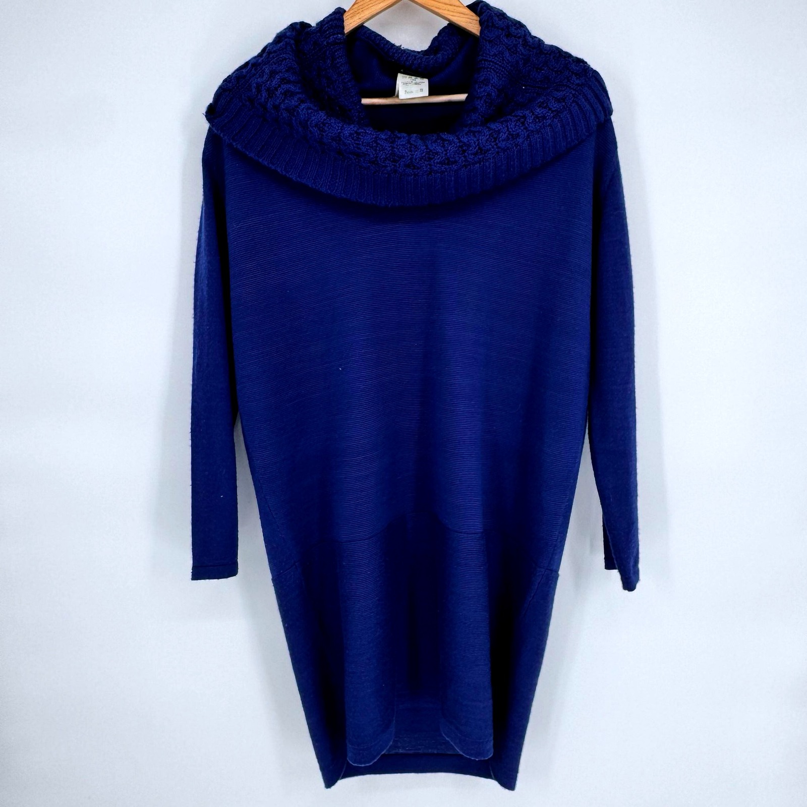 Atsuro Tayama Sweater Dress Cowl Neck Knit Wool Blend Blue Sz 4 Designer Cottage
