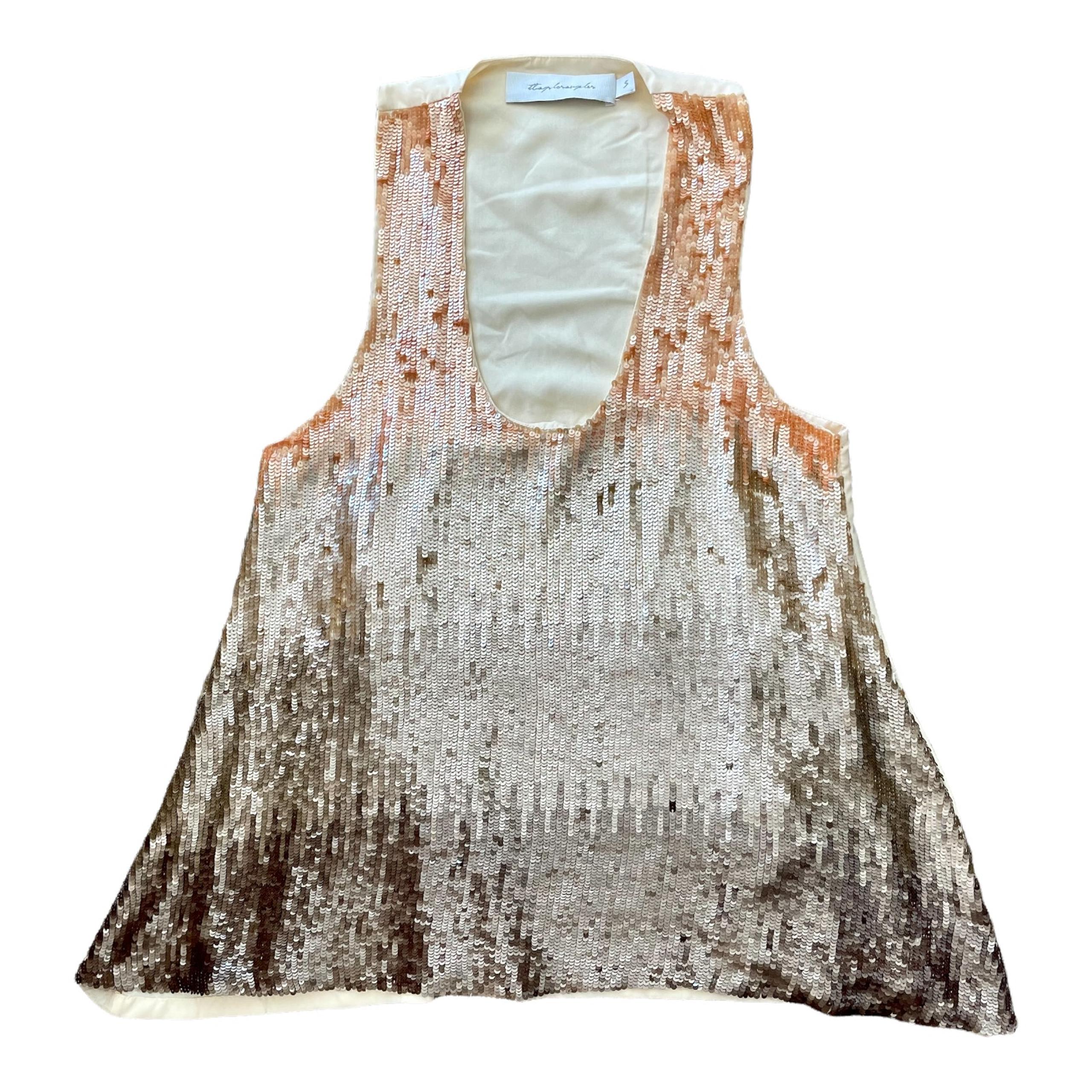 T-Bags LA Womens Tank Top Sequins Gold Brown Ombre Sleeveless Pullover S