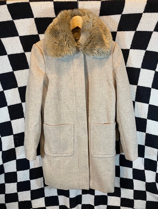 Ralph Lauren Trench Coat Faux Fur Women's 4 Wool Blend