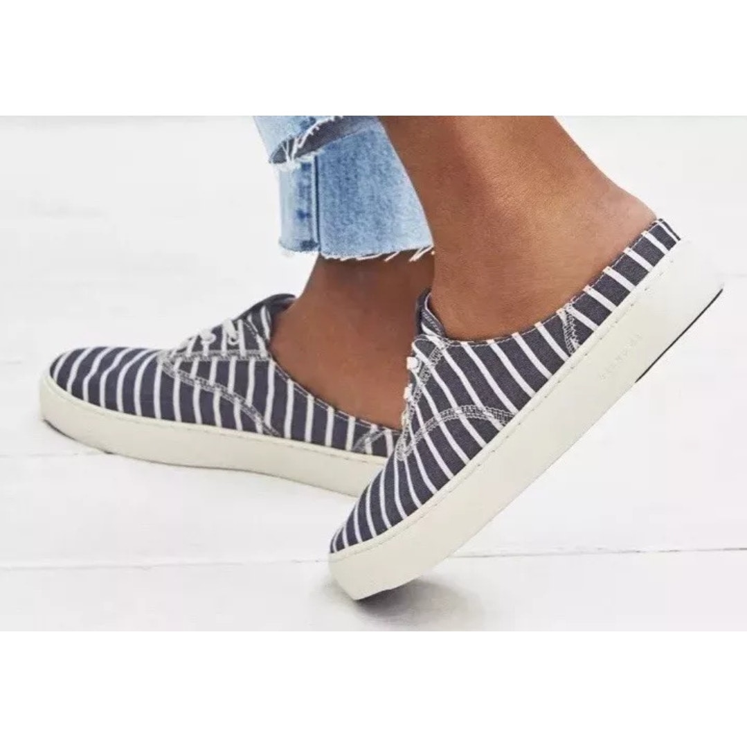 Cole Haan Grandpro Women Deck Mule Sneaker Freeport Stripe Blue White Sz 7.5B