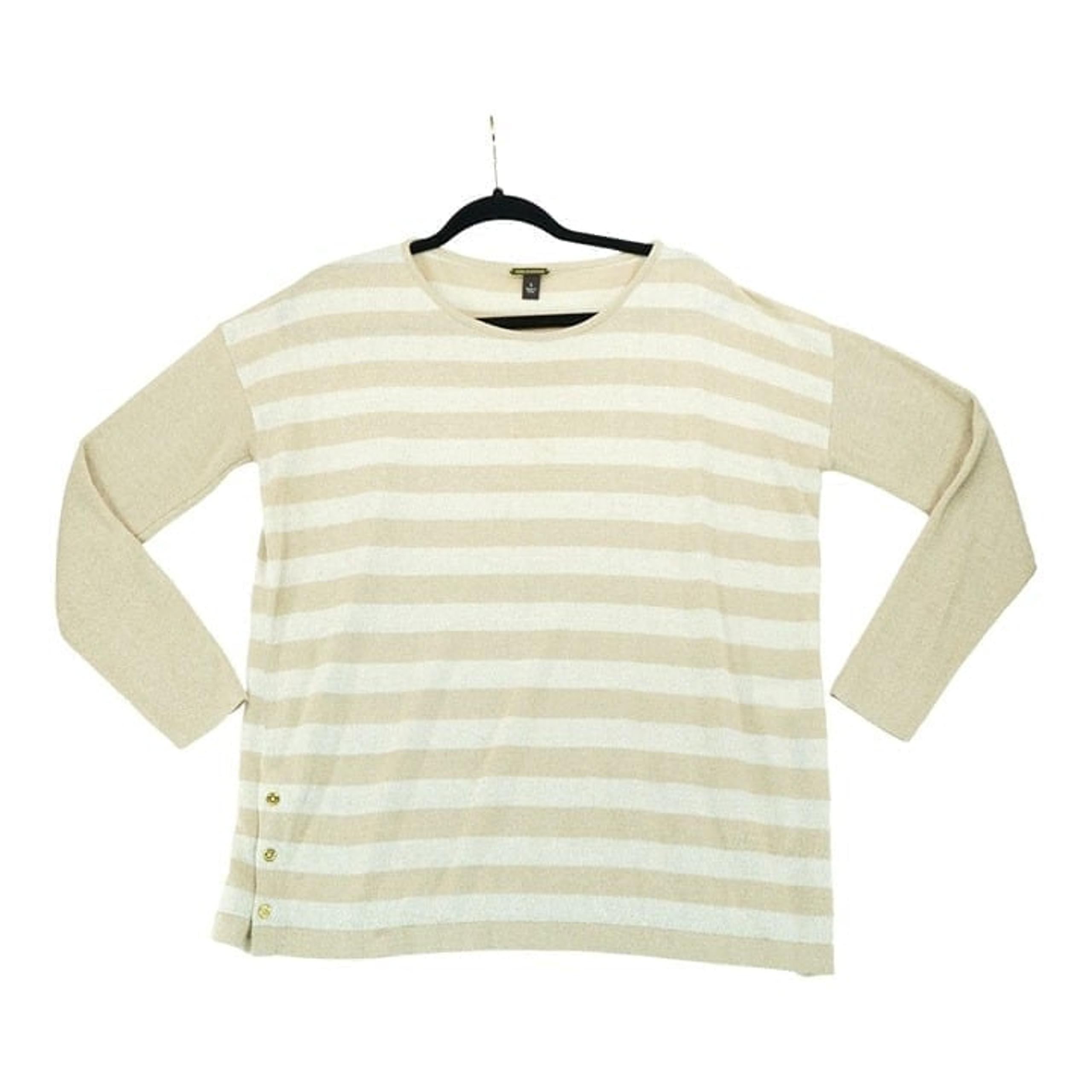 Dana Buchman Womens Top Sweater Gold Ivory Striped Sparkly Rayon Blend Large