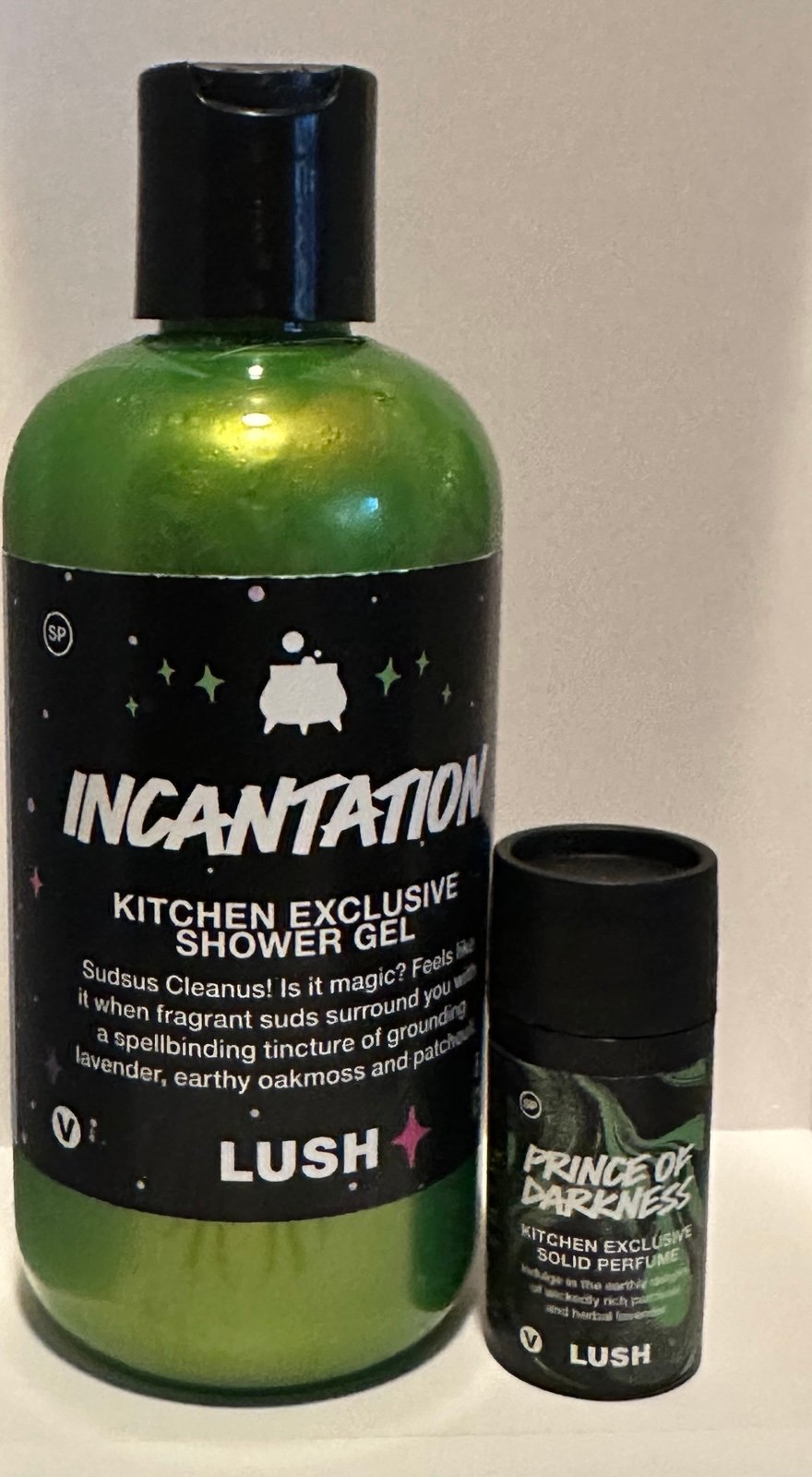 LUSH Cosmetics Incantation Shower Gel & Prince of Darkness Solid Perfume