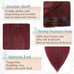 Burgundy Double Weft Clip in Human Hair Extensions Thick 20 Inch 8A Grade Soft
