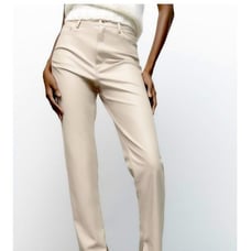 ZARA Faux Leather Super High Rise Slim Flare Pants Slit size 2 34 Long Beige