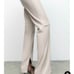 ZARA Faux Leather Super High Rise Slim Flare Pants Slit size 2 34 Long Beige