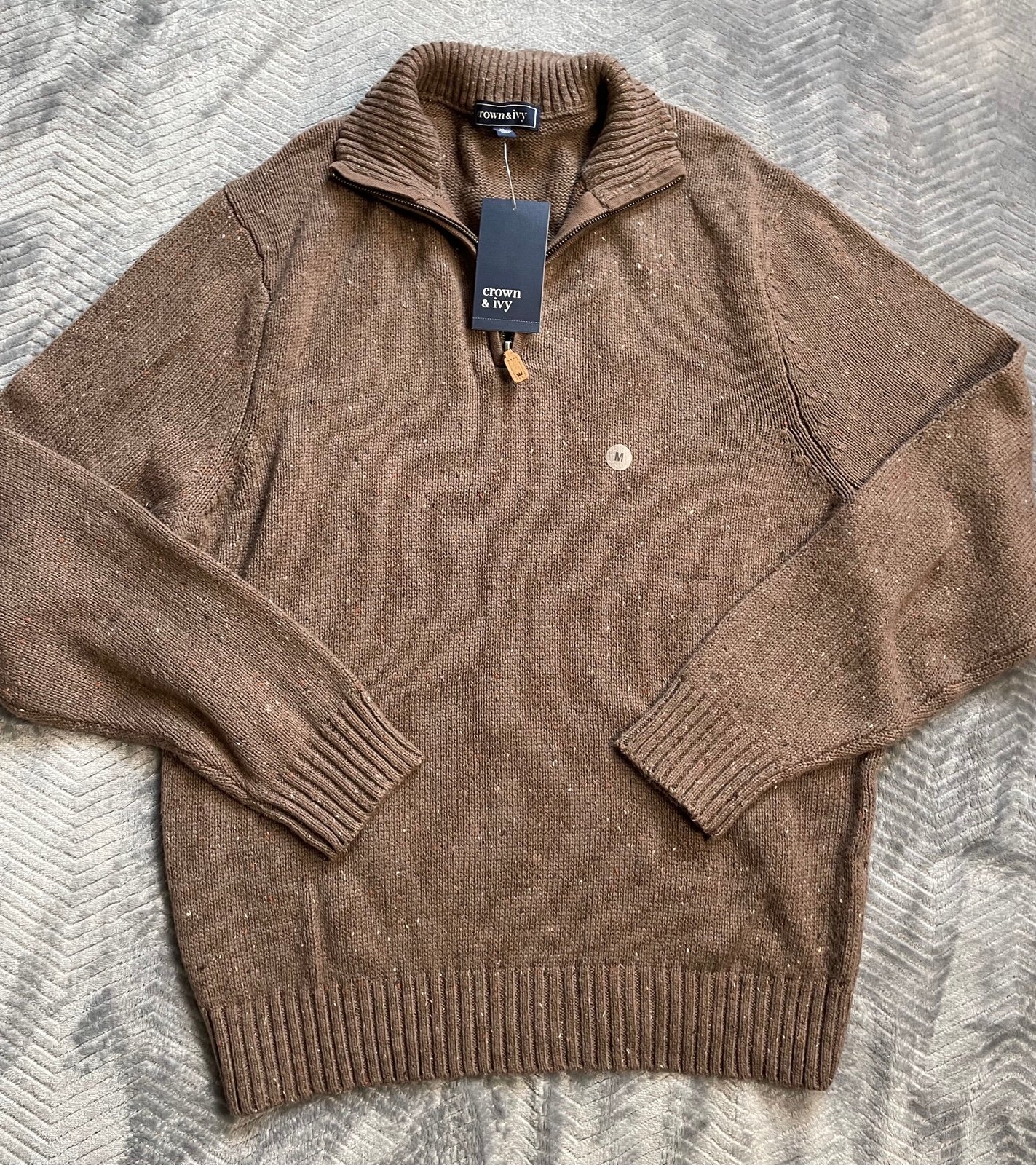 NWT Men’s Crown & Ivy Brown Marl 1/4 Zip Knit Sweater Medium