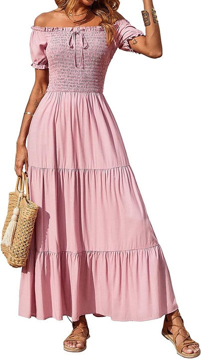 Off Shoulder Maxi Dresses Short Sleeve