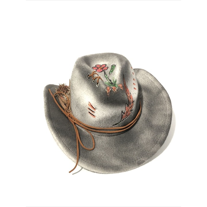 Tazzle’s 1of1 Womens Custom Wester/Fedora Hat-White. Flowers, Leather Band-Quote