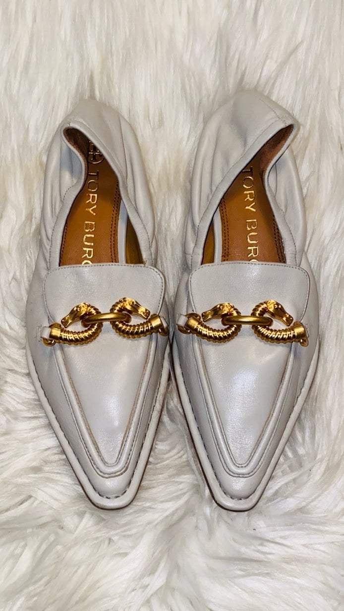 TORY BURCH ローファー　Jessa 本革　レザー　ゴールド　ホワイト TORY BURCH ローファー Jessa 本革 レザー ゴールド ホワイトΩ