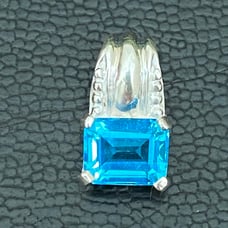 Vintage Sterling Silver SCBS 925 Emerald Cut Blue Topaz Cubic Zirconia Pendant