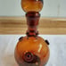 Vtg. amber art glass bottle; nodules/rigaree trim; handmade.