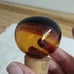 Vtg. amber art glass bottle; nodules/rigaree trim; handmade.