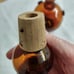 Vtg. amber art glass bottle; nodules/rigaree trim; handmade.