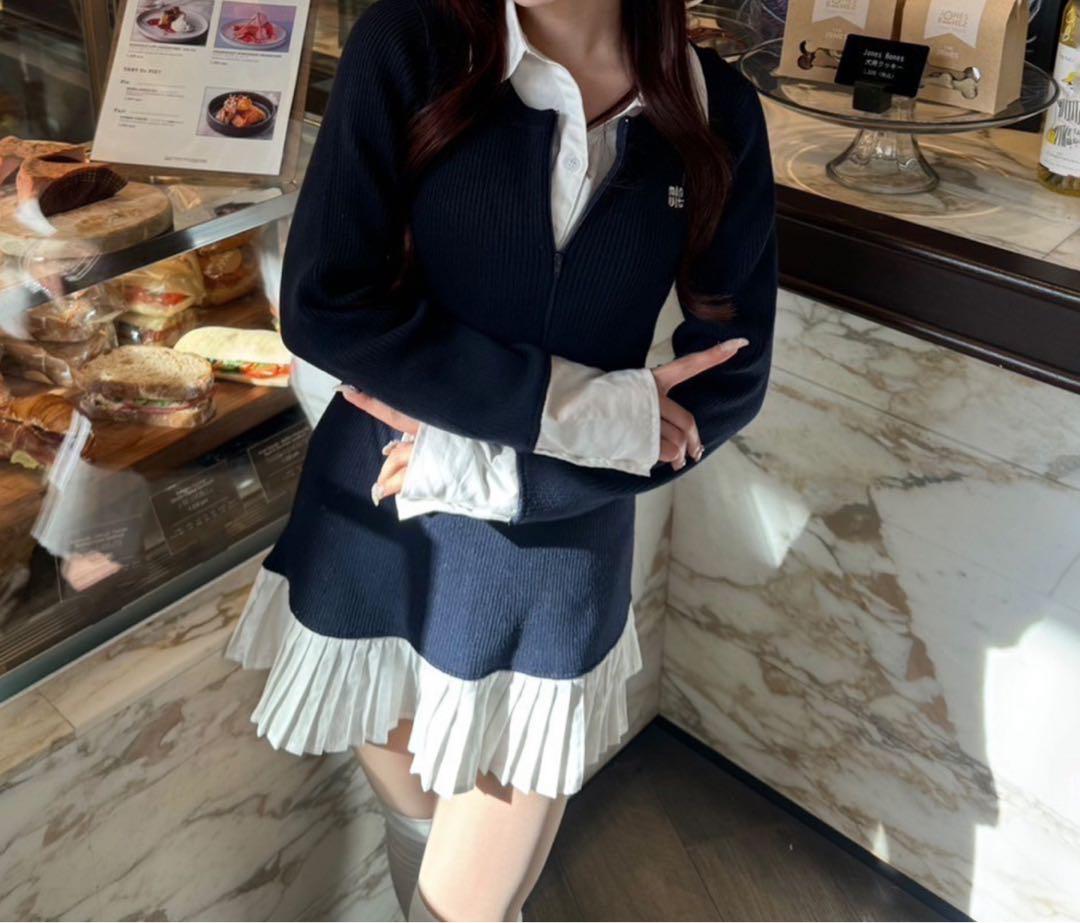 Navy Pleated Skirt Casual