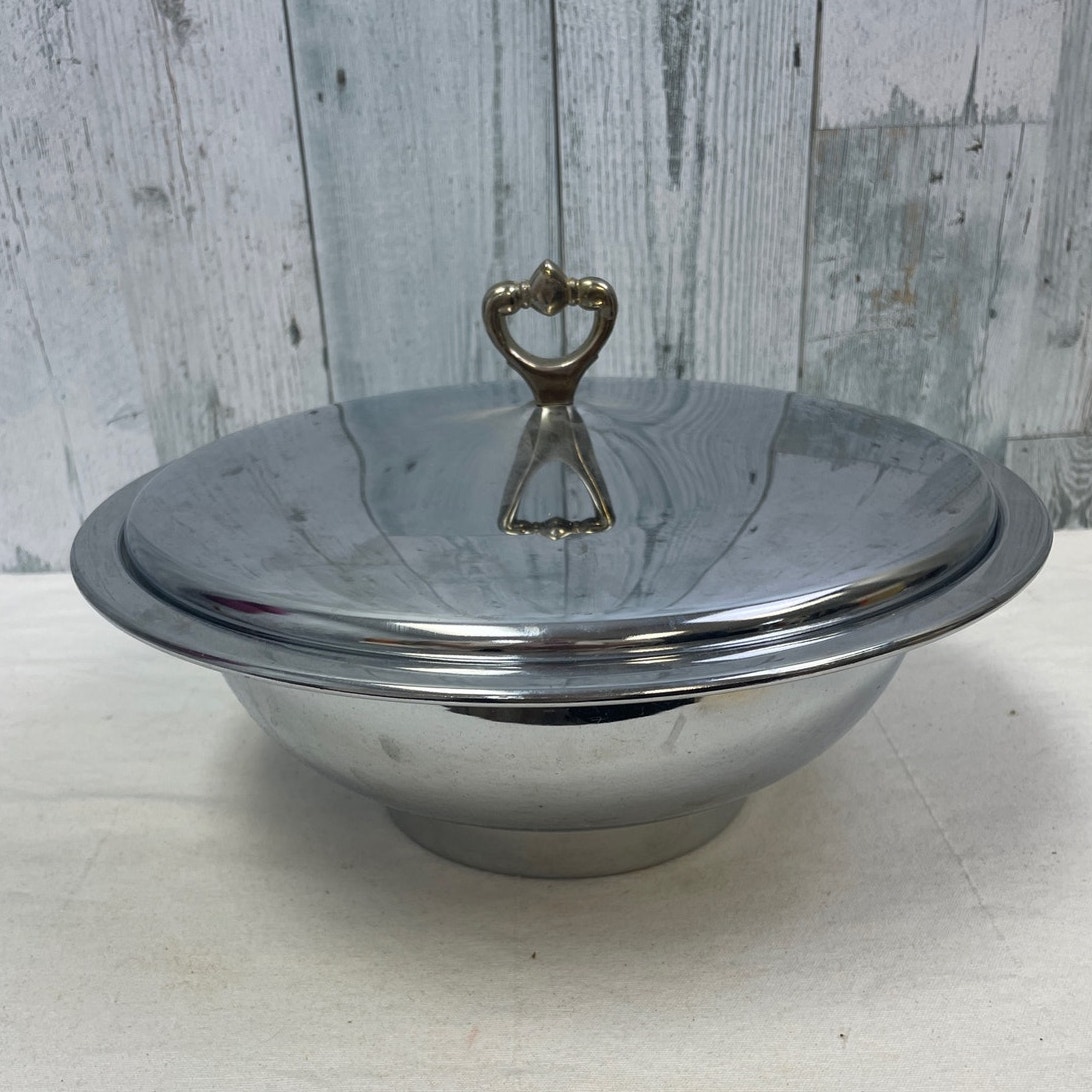 Vintage Kromex Silver Toned Dining Table Serving Bowl w Lid Made In USA