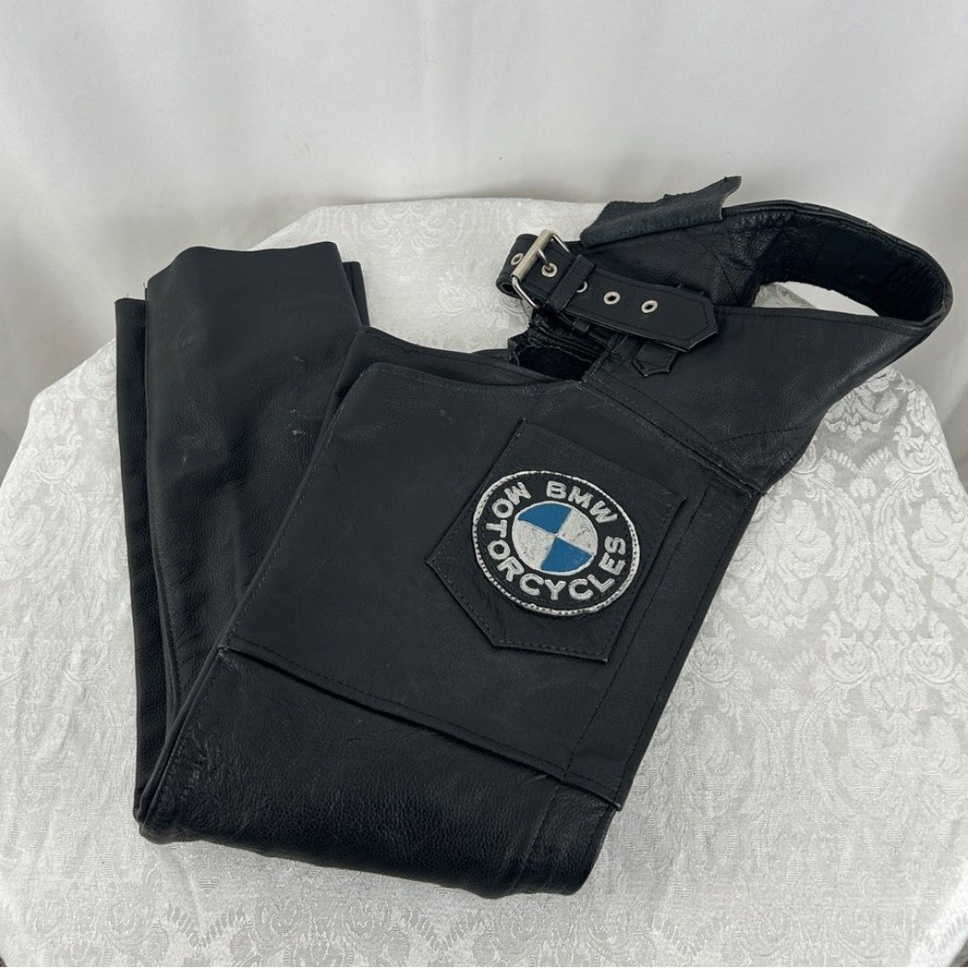 Vintage UNIK Black Leather Chaps with Custom BMW Logo