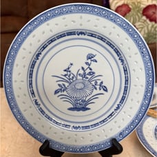 Set of 4 VTG Chinese Rice Eyes Blue/White Flower Porcelain 9 Plates Jingdezhen