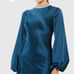 Mac Duggal 26575 Sapphire Beaded High Neck Bishop Sleeve Satin Gown | Size 12